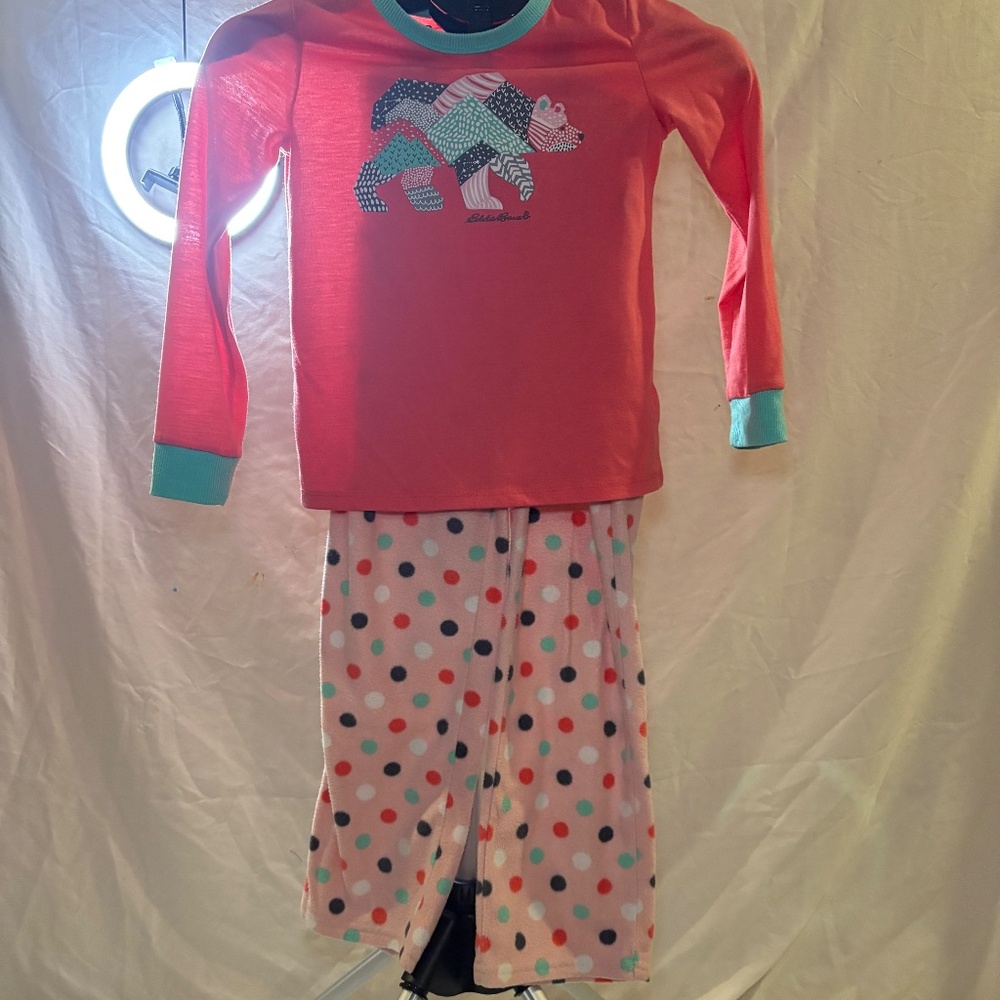 Eddie Bauer Pajama PJ Set Fleece Pants Long Sleeve Top  Girls Size 7/8 Small